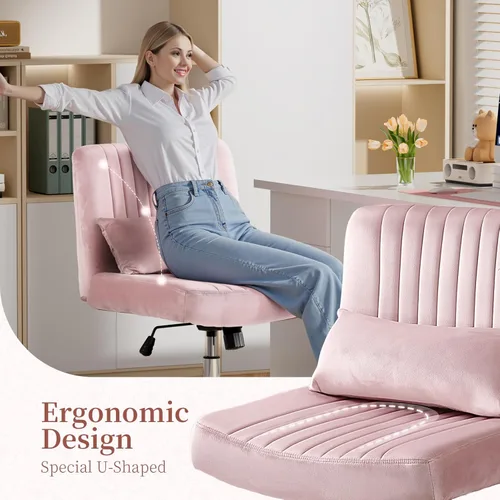 Miniatura 6 de Silla cruzada de terciopelo con ruedas, silla de oficina de lujo con patas cruzadas, cómoda silla de escritorio para oficina en casa, silla de Rosa