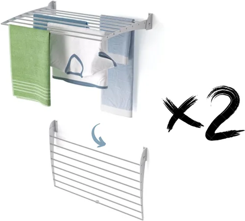 Miniatura 32 de foxydry Tendedero plegable para colgar en la pared, vertical plegable para interiores y exteriores, en acero aluminio (31.5 in)