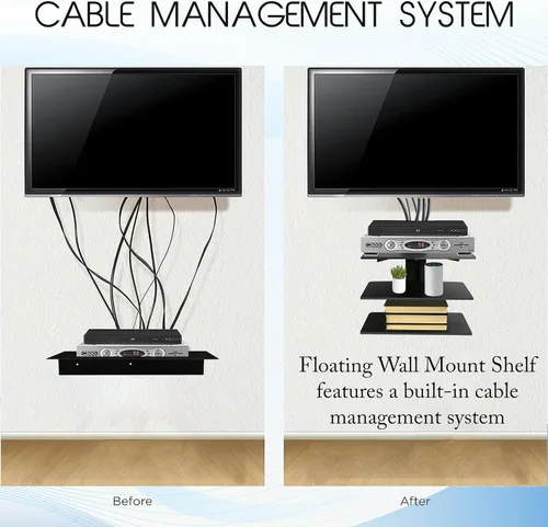 Miniatura 4 de FEBTECH - Estantes centrales de entretenimiento de pared - Estante para proyector - Estantes flotantes para TV, reproductores de DVD, consolas