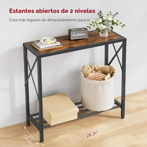 Miniatura 8 de Tajsoon - Mesa de consola de 28.3" de largo, mesa estrecha de 2 niveles para entrada con estantes abiertos, pequeña mesa de sofá para sala de estar