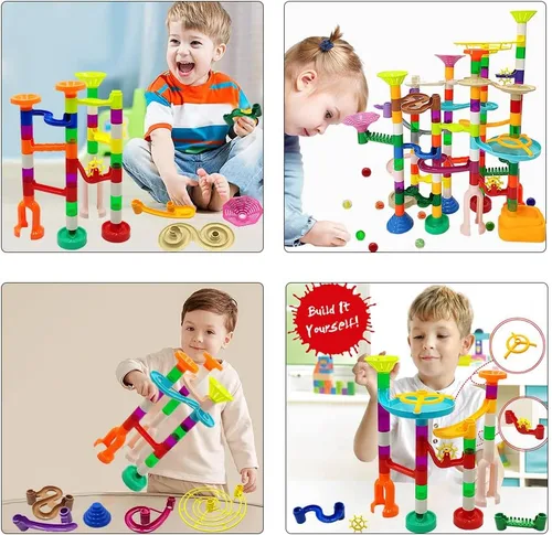Miniatura 6 de DSHMIXIA Marble Run para niños de 3-4 y 5-8 años, 150 piezas de juguetes de construcción resistentes, juegos para niños, pista de carreras