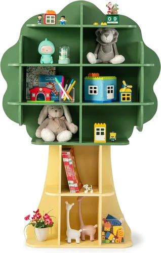 Miniatura 10 de Costzon Estantería elefante para niños, organizador de almacenamiento de juguetes de 3 niveles con pizarra, 5 cubos y juguete de ábaco de 3 filas