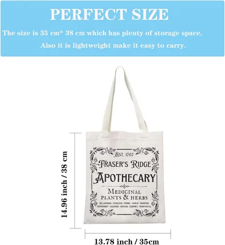 Miniatura 4 de GJTIM Libro de regalo inspirado en programas de televisión Mercancía Fraser's Ridge Apothecary Est. 1767 Bolsa de mano para los fanáticos de Jamie