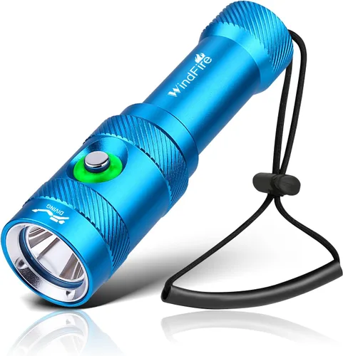 Miniatura 9 de Linterna de buceo WindFire, linterna impermeable para buceo 262 pies bajo el agua, linterna recargable para snorkel con 4 modos y indicador