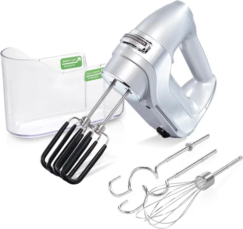 Hamilton Beach Professional 7-velocidades Mezclador de mano eléctrico digital con motor DC de alto rendimiento, arranque lento, estuche de Plateado