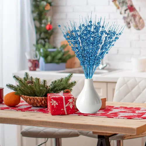 Miniatura 4 de OCTERIC - 30 piezas de flores artificiales de Pascua con purpurina, ramas con bayas para árbol de Navidad, adornos de árbol de Navidad con clips