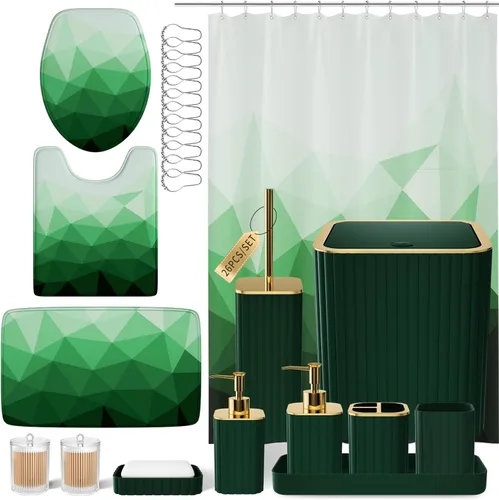 Miniatura 13 de XLHOMO Juego de baño – Juego de baño de 26 piezas con cortina de ducha y alfombras, juego de accesorios de baño, juego de accesorios de baño negro