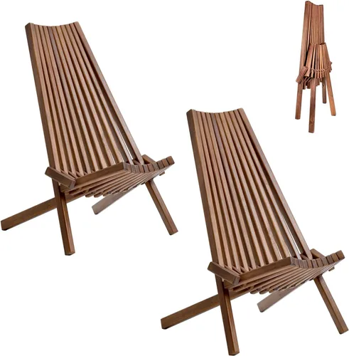 Juego de 2 sillas plegables de jardín de madera de acacia maciza de perfil bajo para interiores y exteriores, hechas a mano, asientos de patio,
