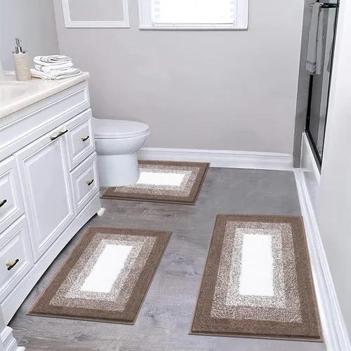Miniatura 21 de Juegos de alfombras de baño de 3 piezas, alfombras de baño antideslizantes absorbentes, alfombras de baño de felpa extra suaves y esponjosas