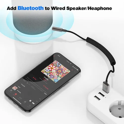 Miniatura 3 de Adaptador Bluetooth 5.3 a auxiliar para automóvil, receptor USB a TRS de 0.138 in - Añade Bluetooth al automóvil, altavoz, audio estéreo doméstico