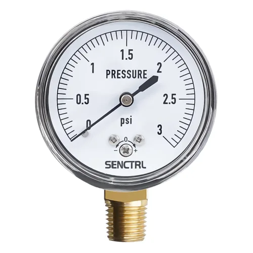 SENCTRL 0-3 Psi Medidor de Baja Presión, Medidor de Cápsula, Tamaño de Dial de 2-1/2", Montaje Inferior de 1/4" NPT, Ajuste Cero, para Prueba de