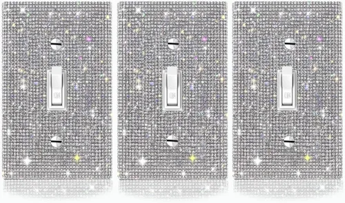 Miniatura 24 de 4 piezas de diamantes de imitación plateados brillantes para placas de pared, cubierta de interruptor de luz, cubierta de salida de diamantes