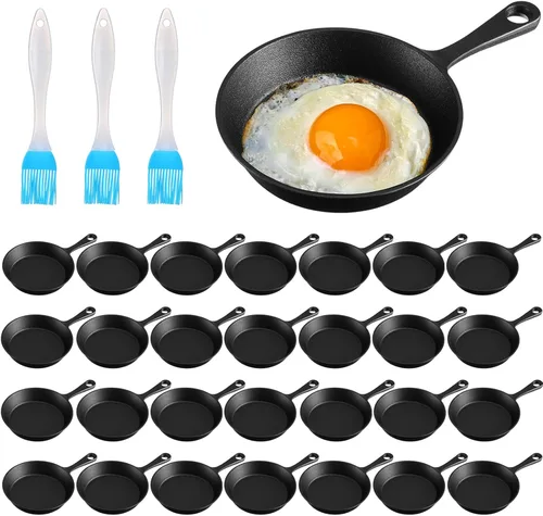 Miniatura 12 de Remerry 5 juegos de sartenes de hierro fundido de 4 pulgadas, mini sartén antiadherente de hierro negro, pequeño plato chisporroteante, sartén