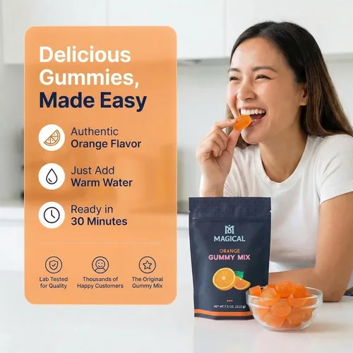 Miniatura 2 de Magical Butter Mezcla normal de gomitas de naranja – Polvo de gelatina fácil para gomitas caseras – Mezcla de dulces afrutados para golosinas