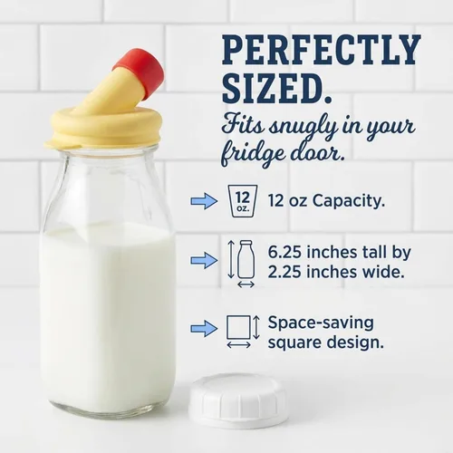 Miniatura 8 de kitchentoolz Botella de crema de vidrio de 12 onzas, botella de leche de vidrio cuadrada con tapas, botellas de vidrio con tapas, recipiente