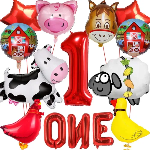 14 PIEZAS Globos de Animales de Granja Vaca Oveja Pato Gallo Cerdo Burro Globos Suministros de Globos de Corral con Globo de Papel de Aluminio con