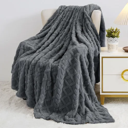 Miniatura 3 de Aganear Manta Gemela – Diseño elegante 3D, manta ligera portátil de lujo súper suave, esponjosa, cálida, acogedora, mullida para sofá, sala de Gris