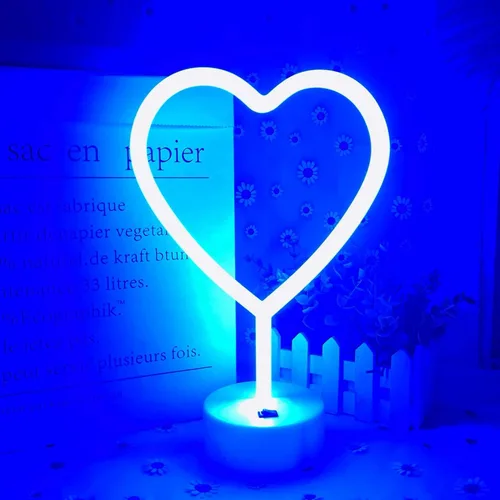 Miniatura 3 de Letrero de luz LED con luces de corazón, letrero de neón en forma de corazón con base (azul)