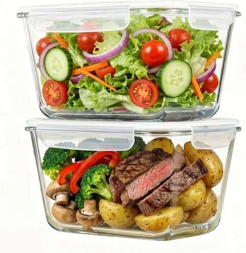 Miniatura 8 de Paquete de 2 recipientes grandes de vidrio para almacenamiento de alimentos con tapas de 85oz/10.5 tazas, recipientes grandes herméticos para pollo