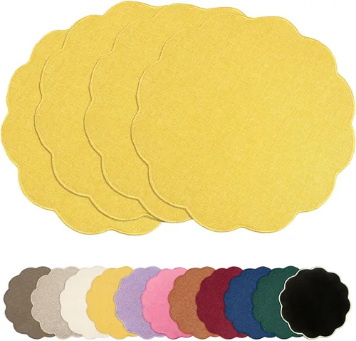 Miniatura 10 de AHHFSMEI Juego de 4 manteles individuales redondos de lino sintético, alfombrillas de mesa impermeables, resistentes al calor, antideslizantes y a