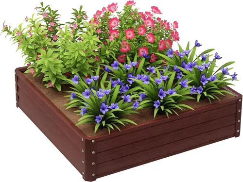 Miniatura 26 de Outsunny Cama de Jardín Elevada con 3 Jardineras, Soporte de Plantas de Madera con Orificios de Drenaje, para Verduras, Hierbas y Flores, Gris