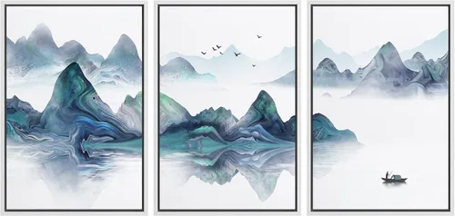 Miniatura 54 de NWT Lienzo enmarcado para pared, juego de arte en acuarela pastel, bosque de montaña oscura, naturaleza silvestre, ilustraciones de arte moderno