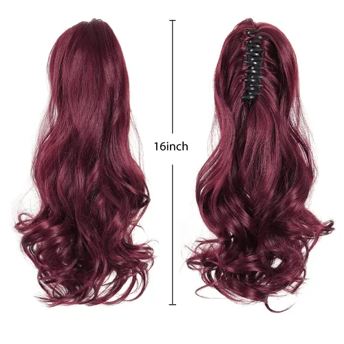 Miniatura 9 de Pinza de extensiones de cola de caballo de cabello rojo para mujer, postizo de cabello rizado de 16 pulgadas, extensiones de cabello sintético