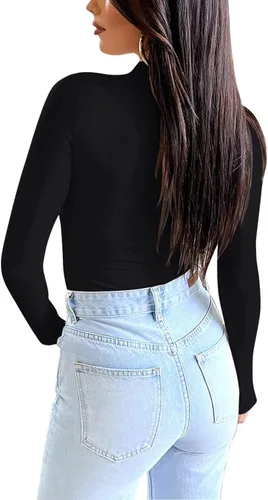 Miniatura 5 de PINKMSTYLE Camiseta de manga larga con cuello alto falso y doble forro para mujer, ropa interior térmica ajustada para otoño