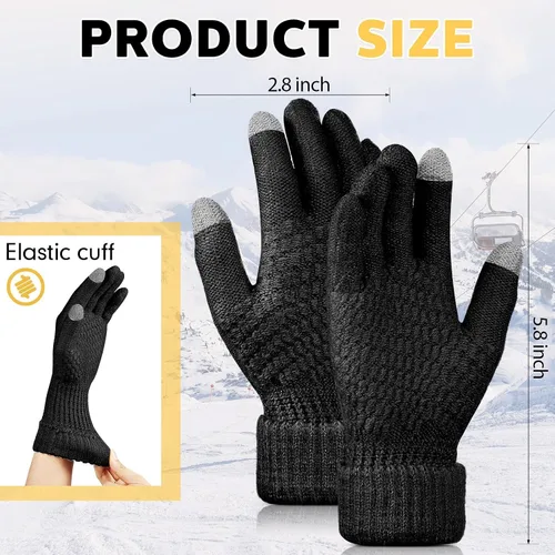 Miniatura 2 de SATINIOR 8 pares de guantes de invierno para niños, forro polar, guantes de punto elástico para pantalla táctil, guantes cálidos para niños, Negro