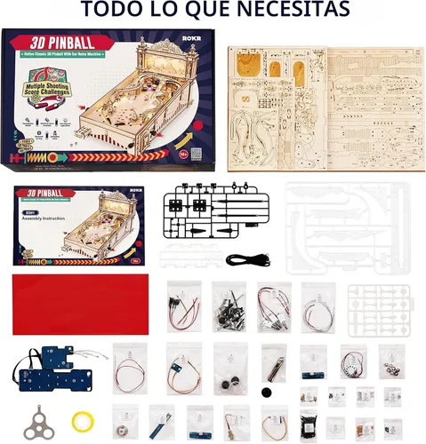 Miniatura 5 de ROKR Máquina de pinball en miniatura, rompecabezas de madera 3D para adultos, kits de modelo de madera DIY para adultos, regalos de juguete