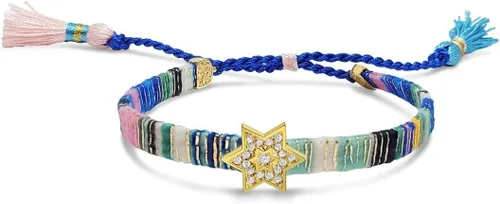 Miniatura 17 de Alef Bet by Paula Macrame Friendship Bracelet in Shades of Blue with Gold-plated Jewish Star of David Charm