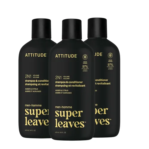 Miniatura 11 de ATTITUDE Champú y acondicionador 2 en 1 para hombre, nutritivo para cabello seco y cuero cabelludo, con pantenol y ginseng, 97% ingredientes
