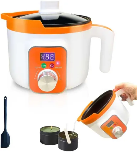 Olla de cera para velas con pantalla LED y control preciso de temperatura, derretidor eléctrico de cera para hacer velas con boquilla para verter