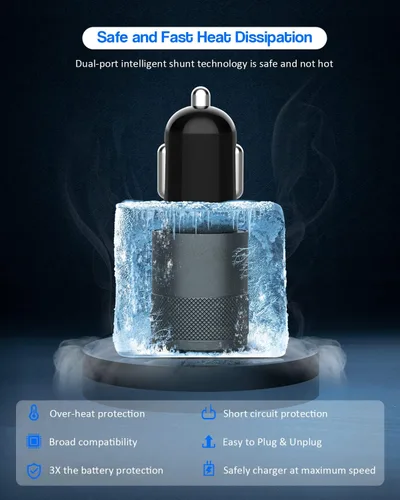 Miniatura 3 de Cargador de coche para iPhone con certificación MFi de Apple, carga rápida de 3.4 A, cargador USB de doble puerto, adaptador de encendedor de Gris