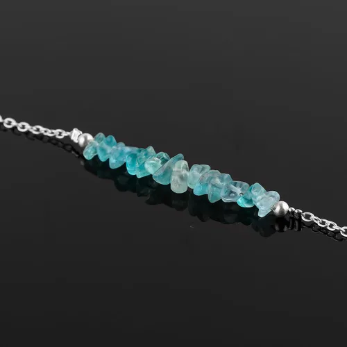 Miniatura 4 de TGH Natural Blue Apatite Chips Bar Bracelet, Healing Crystal, Silver Plated Raw Beads Bracelet, 7+1 inch Adjustable Chain, Gift For Her, Valentine