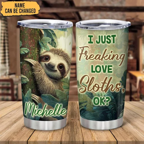 Miniatura 2 de Hyturtle Regalos personalizados para los amantes de los perezosos, vaso de acero inoxidable con nombre personalizado de 20 onzas con tapa, idea