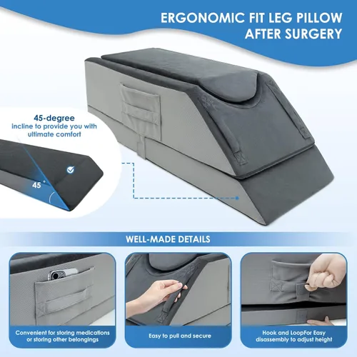 Miniatura 6 de Almohadas para elevar la pierna Kehangte después de la cirugía, almohada para elevar la pierna ajustable en 4 alturas, equipo de recuperación