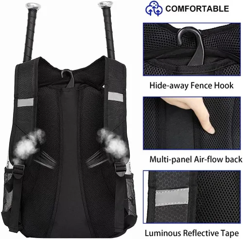 Miniatura 5 de DAFISKY, Mochila para Bolsón de Béisbol y Sóftbol - Mochila para Equipo de Bate de Béisbol, Sóftbol y Bola T para Jóvenes y Adultos con Soportes