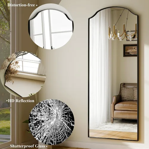 Miniatura 4 de Espejo arqueado de cuerpo completo con diseño único de esquina festoneada de 24 x 65 pulgadas, espejo de pared de longitud completa para dormitorio
