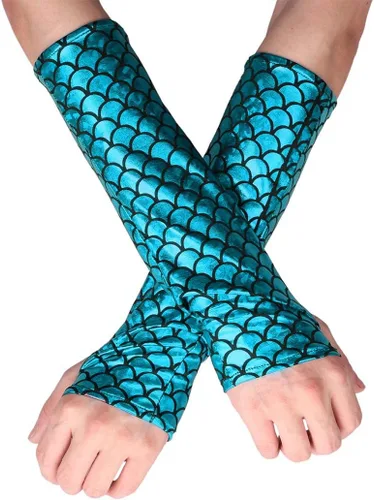 RELBCY Guantes de escamas metálicas, guantes sin dedos, guantes largos para fiesta, accesorios de disfraces para mujeres y niñas