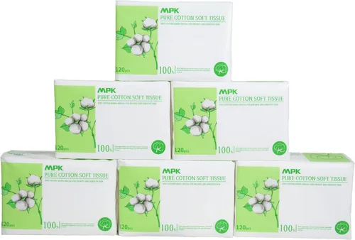 MPK - Toallitas secas para bebés 100% algodón, sin perfume e hipoalergénicas, 120 unidades/paquete, 720 unidades/paquete de 6 pañuelos faciales