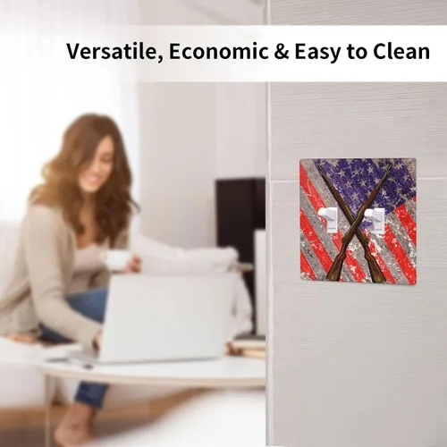 Miniatura 6 de Placa decorativa de pared eléctrica decorativa con bandera estadounidense, escopeta de doble palanca, placa de cubierta de interruptor de luz de 2