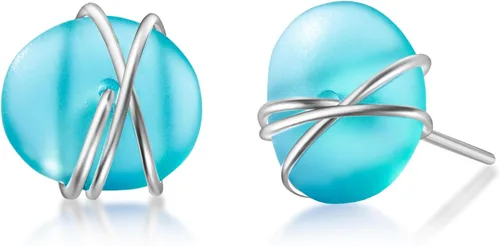Miniatura 15 de Aretes de Cristal de Mar S990 Plata Esterlina Hipoalergénicos Hechos a Mano con Poste Aretes de Cristal de Playa Joyería Artesanal de Declaración