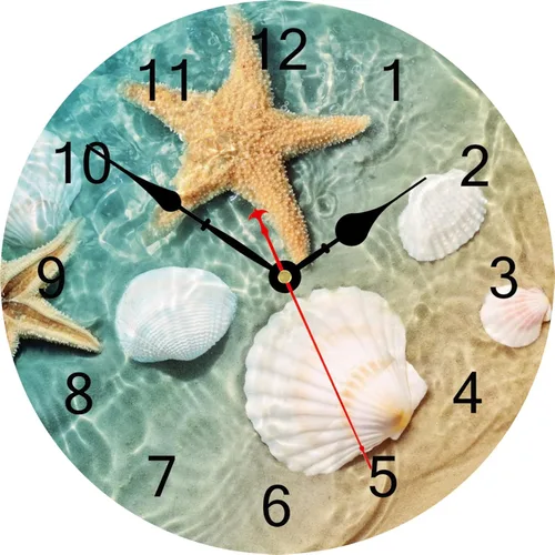 Miniatura 8 de TAHEAT Reloj de pared de playa costera, decoración náutica azul para baño, decorativo, funciona con pilas, silencioso, sin tictac, para sala
