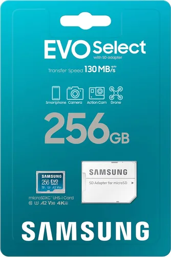 Miniatura 3 de SAMSUNG EVO Select Micro SD tarjeta de memoria + adaptador, 256 GB microSDXC 130 MB/s Full HD y 4K UHD, UHS-I, U3, A2, V30, almacenamiento ampliado