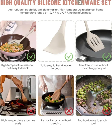 Miniatura 3 de Juego de utensilios de cocina, 12 piezas de utensilios de cocina de silicona (apto para lavavajillas), juego de espátulas resistentes al calor