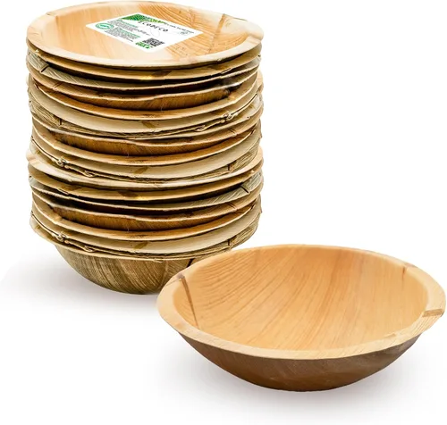 ECODECO Cuencos para servir de hoja de palmera, 25 platos profundos naturales grandes de 8.5 pulgadas, 40 onzas, desechables como platos de fiesta
