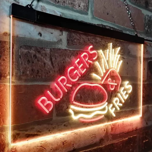 Miniatura 3 de ADVPRO Burgers & Fries Fast Food Open Shop - Letrero de neón LED de doble color, azul y rojo, 16 x 12 pulgadas, st6s43-i3192-br