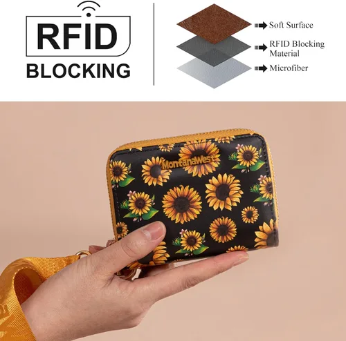 Miniatura 3 de Cartera de pulsera pequeña Montana West para mujer con forro de bloqueo RFID, ligera y fácil de llevar, Un negro, Pequeña