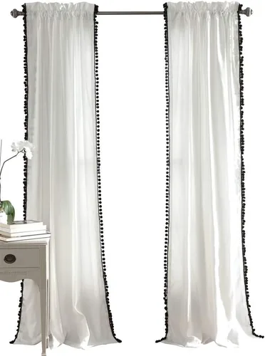 Miniatura 13 de Triangle Home Fashions - Panel de cortinas para vidrio con pompón para decoración de lujo